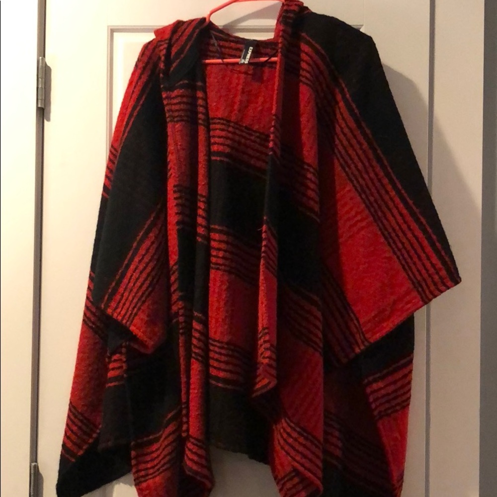 Express buffalo plaid hooded poncho